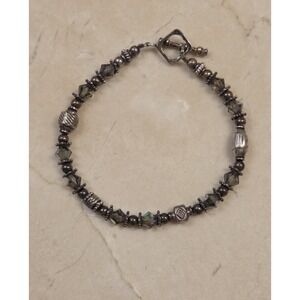 Unique Vintage Sterling Silver & Crystal Bracelet Toggle Clasp 8"